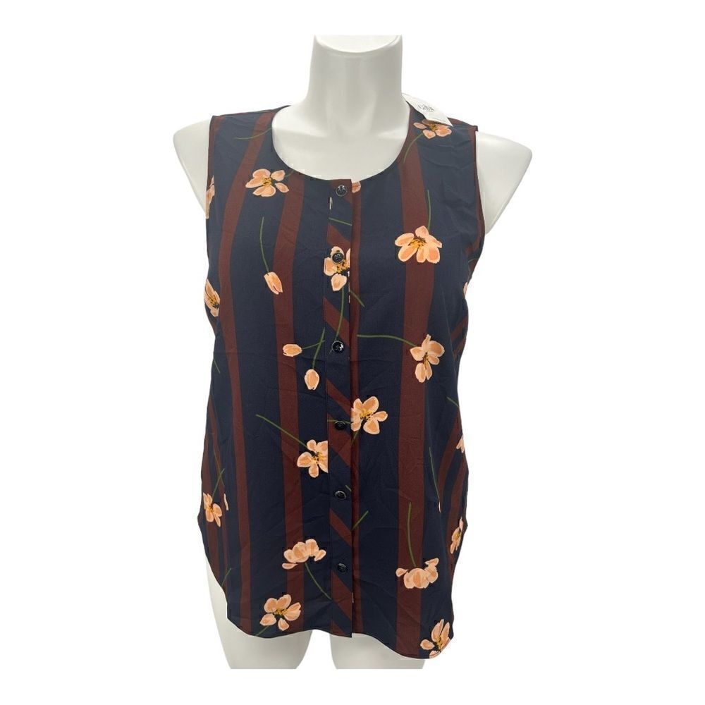 CAbi sleeveless striped floral button top large